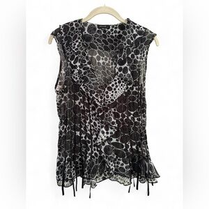 Black and White Sheer Sleeveless Blouse